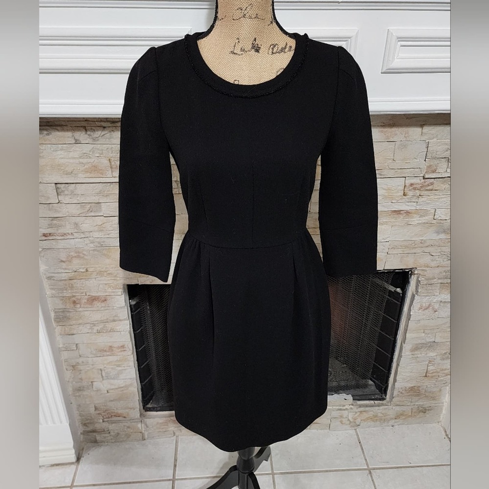 J. Crew black 100 percent wool long sleeve vintage vibes dress size 2 XS